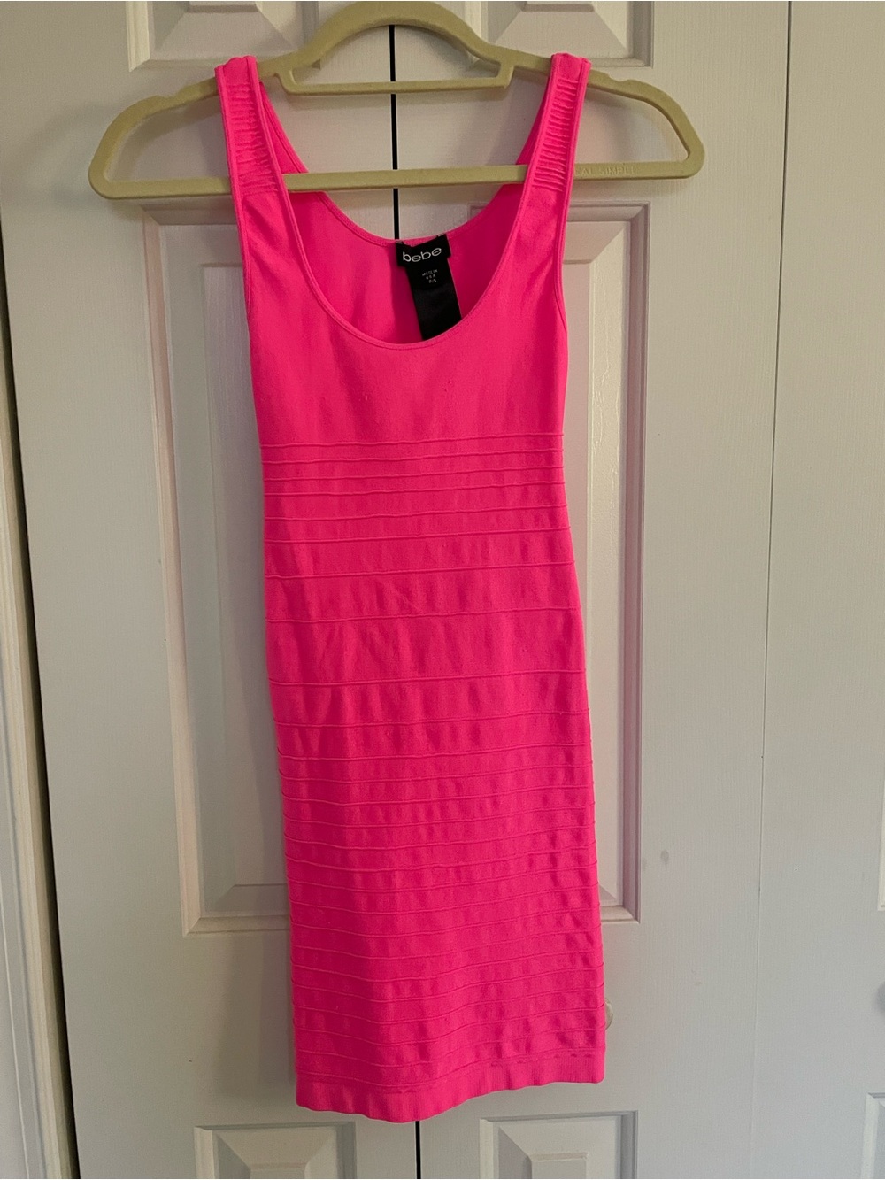 bebe Neon Pink Ribbed Bodycon Mini Dress